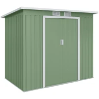 Outsunny Abri de jardin 2,42m² en métal avec toit en pente cabane de jardin abri à outils fondation en acier galvanisé incluse - 2 portes coulissantes et fondation - 213 x 130 x 173 cm(m-11)