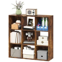 HOMCOM 3-tier 9 Cubes Storage Unit Particle Board Cupboard Bookcase Organiser Home Office Shelves, Rustic Brown(m-11)