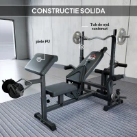 HOMCOM Bancă de Antrenament cu Suport pentru Halteră, 210x110x103-123 cm, Negru(m-7)