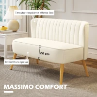 HOMCOM Divano 2 Posti Moderno in Tessuto Senza Braccioli con Gambe in Legno, 117x56.5x77 cm, Bianco Crema(m-4)