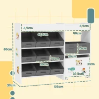 AIYAPLAY Organizador de Brinquedos para Crianças com 11 Cestas Amovíveis Compartimentos e Autocolantes 105x30x80 cm Branco e Cinza(m-3)