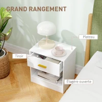 HOMCOM Lot de 2 tables de chevet, table de nuit avec 2 tiroirs et étagères ouvertes, style moderne, 39 x 28 x 41 cm, blanc(m-5)