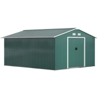 Outsunny Abrigo de Jardim Metálico 340x386x200cm Abrigo para Armazenamento de Ferramentas com Base de Reforço Incluida Verde(m-10)