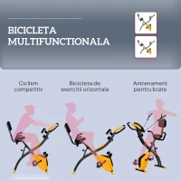 HOMCOM Bicicletă Pliabilă cu 8 Niveluri Rezistență și Corzi Elastice pentru Brațe, Galben(m-8)