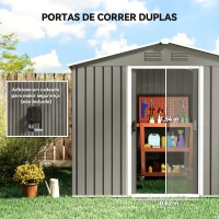 Outsunny Abrigo de Jardim de 3,6 m² 236x174x190 cm para Armazenamento de Ferramentas com Portas de Correr e 4 Janelas de Ventilação Cinza(m-5)