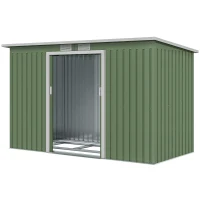 Outsunny Abrigo de Jardim 280x130x172cm Abrigo de Exterior de Aço Galvanizado com Porta Corredeira e Ventilações Verde Claro(m-11)