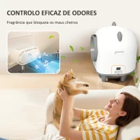 PawHut Caixa de Areia Autolimpante para Gatos 80L com Eliminação de Odores e Controlo por APP 55,5x51x60 cm Branco(m-7)