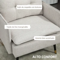 HOMCOM Sillón de Salón Moderno Tapizado en Lino con Reposabrazos Asiento Acolchado y Patas de Acero 76x68x80 cm Crema(m-4)