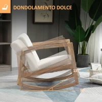 HOMCOM Sedia a Dondolo con Cuscini per Seduta e Schienale, in Legno, Pile e Schiuma, 60x81x71 cm, Crema(m-4)