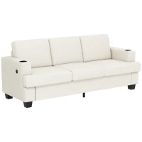 HOMCOM 3 Seater Sofa with USB Ports & Cup Holders - Cream White(m-1)