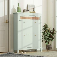 HOMCOM Schoenenkast voor 12 Paar Schoenen, met 1 Uitschuifbare Lade, 2 Klapladen, Schoenopberger, 88 x 30 x 120 cm, Groen(m-10)