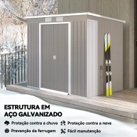 Outsunny Abrigo de Jardim 213x130x172 cm Abrigo de Exterior de Aço Galvanizado com Porta Corredeira para Armazenamento Cinza Claro(m-4)