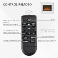 HOMCOM Elektrische Haard, 3D LED Vlammen, Afstandsbediening, Timer, MDF, Wit(m-5)