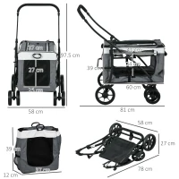 PawHut Hondenbuggy Huisdierbuggy Hondenkar, inklapbaar, afneembare mand, 81 x 58 x 97,5 cm, Zwart + Grijs + Wit(m-3)