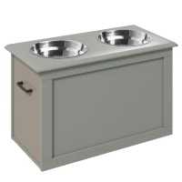 PawHut Comedouro Elevado para Cães com 2 Tigelas de Aço Inoxidável e Espaço de Armazenamento Oculto 60x30x41 cm Cinzento(m-1)