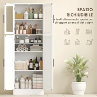 HOMCOM Mobile Bagno Alto con Ripiani Regolabili, Ante in Vetro e Legno, 60x30x170 cm, Bianco(m-4)