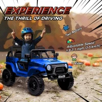 AIYAPLAY 12V Battery Powered Kids Ride-On Car, Electric Truck w/ Spring Suspension, Remote, Music, Horn, Lights, Blue(m-4)