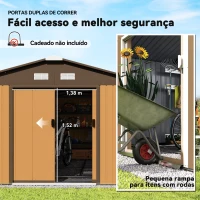 Outsunny Abrigo de Jardim Metálico 340x386x200cm Abrigo de Exterior para Armazenamento de Ferramentas com Base de Reforço Incluida 4 Janelas de Ventilação e Porta Corredeira Marrom(m-5)