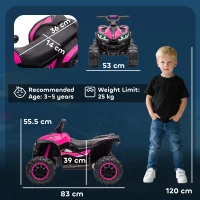 HOMCOM Elektrische Kinderquad, 3-6 km/u, Licht/Muziek, voor 3-5 Jaar, tot 25kg, Roze/Zwart(m-3)