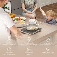 HOMCOM Plaque à induction portable 2000 W 10 températures 10 puissances minuterie écran LED verrouillage enfant noir(m-4)