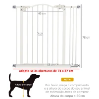 PawHut Barreira de Segurança para Cães com Largura Ajustável 74-87 cm e Extensões para Escadas e Portas Branco(m-3)