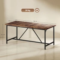 HOMCOM Table à Manger Rectangulaire pour 6-8 Personnes de Style Industriel avec Pieds en Métal 180x80x75,5 cm Marron Rustique(m-3)