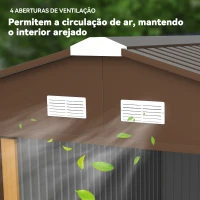 Outsunny Abrigo de Jardim Metálico 340x386x200cm Abrigo de Exterior para Armazenamento de Ferramentas com Base de Reforço Incluida 4 Janelas de Ventilação e Porta Corredeira Marrom(m-8)