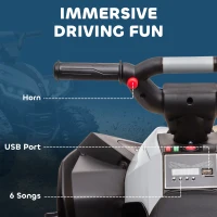 HOMCOM Elektrisch Kinderquad, LED-Koplampen, MP3-Speler, Schokdempers, Ergonomische Zit, wit+zwart(m-5)