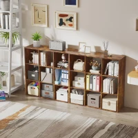 HOMCOM 3-tier 9 Cubes Storage Unit Particle Board Cupboard Bookcase Organiser Home Office Shelves, Rustic Brown(m-9)