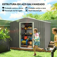 Outsunny Abrigo de Jardim de 3,6 m² 236x174x190 cm para Armazenamento de Ferramentas com Portas de Correr e 4 Janelas de Ventilação Cinza(m-4)