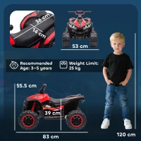 HOMCOM Elektrisch Kinderquad, LED-Koplampen, MP3-Speler, Schokdempers, Ergonomische Zitting, Rood+Zwart(m-3)