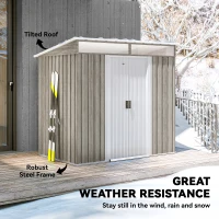 Outsunny 6.5 x 4FT Galvanised Metal Shed with Foundation Kit, Lockable Tool Garden Shed with Double Sliding Doors, Vents, Light Grey Wood Effect(m-6)