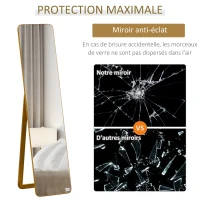 HOMCOM Grand miroir pleine longueur rectangulaire, 37 x 160 cm - miroir sur pied ou mural - pour chambre à coucher, salon et dressing, noyer clair(m-7)