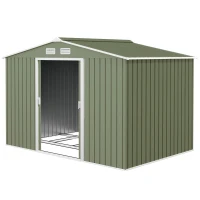 Outsunny Abrigo de Jardim 4,83m² 277x195x192cm Abrigo Metálico para Armazenamento de Ferramentas com Base de Reforço Incluída Verde Claro(m-11)