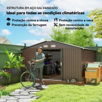 Outsunny Abrigo de Jardim Exterior para Armazenamento de Ferramentas com 4 Janelas 12,4 m² 340x386x200 cm Marrom(m-4)