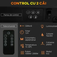 HOMCOM Șemineu Electric Independent și pentru Perete, cu Telecomandă și Protecție Împotriva Supraîncălzirii, 98x27x54,5 cm, Alb(m-5)