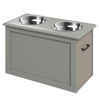 PawHut Comedouro Elevado para Cães com 2 Tigelas de Aço Inoxidável e Espaço de Armazenamento Oculto 60x30x41 cm Cinzento(m-11)