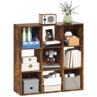 HOMCOM 3-tier 9 Cubes Storage Unit Particle Board Cupboard Bookcase Organiser Home Office Shelves, Rustic Brown(m-10)