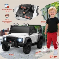 AIYAPLAY Carro Elétrico para Crianças com Licença Land Rover 12V Controlo Remoto Sistema de Suspensão USB MP3 Velocidade Ajustável Faróis 115x61x61 cm Branco(m-3)