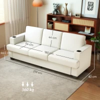 HOMCOM 3 Seater Sofa with USB Ports & Cup Holders - Cream White(m-3)