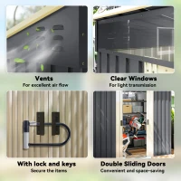 Outsunny 6.5 x 4FT Galvanised Metal Shed with Foundation Kit, Lockable Tool Garden Shed with Double Sliding Doors, Vents, Grey(m-7)