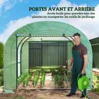Outsunny Serre de jardin serre tunnel de jardin 6m² PE Haute densité 135 g/m², avec 2 portes zippées 300 x 300 x 200 cm, vert(m-5)