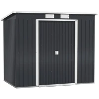Outsunny 7 x 4ft Galvanised Steel Garden Shed, with Foundation Kit - Dark Grey(m-1)