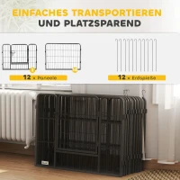PawHut Haustiergehege, Welpenauslauf, Welpengitter, 12 Paneele, Outdoor u.  Indoor, Schwarz(m-5)