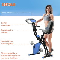 HOMCOM Bicicletă Pliabilă cu 8 Niveluri Rezistență și Corzi Elastice pentru Brațe, Albastru(m-9)