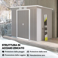 Outsunny Capanno Attrezzi con Tetto Inclinato, 2 Ingressi e Prese d'Aria, in Acciaio Zincato, 213x130x172 cm, Grigio(m-4)