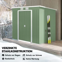 Outsunny Geräteschuppen, mit Lüftungsfenstern, Schiebetüren, verzinkter Stahl, 213 x 130 x 159 cm, Grün(m-4)