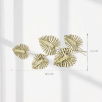 HOMCOM Set van metalen wanddecoraties, gelakte afwerking, bladvorm, goudkleurig(m-3)