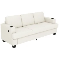 HOMCOM 3 Seater Sofa with USB Ports & Cup Holders - Cream White(m-11)