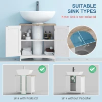 kleankin Dulap Sub Lavoar Baie cu 2 Uși și Raft Reglabil Alb și Lemn(m-4)